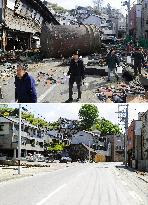 Disaster-hit Kesennuma in March and June