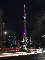 Tokyo Skytree lit up for March 2011 disaster victims