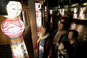 Kokeshi lanterns in Japan's Nuruyu Onsen hot spring resort