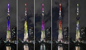 Tokyo Skytree lit up for March 2011 disaster victims