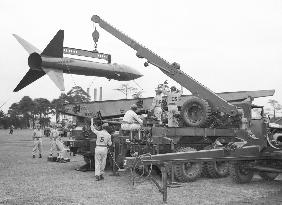 "Honest John" nuclear-capable missile at Camp Drake in Japan in 1955