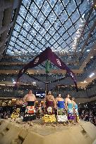 Sumo exhibition bouts at Tokyo skyscraper