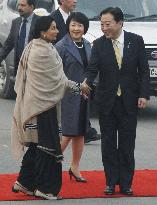 CORRECTED Japan PM Noda arrives in India