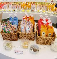Colorfully packaged rice crackers at Agemochi-ya