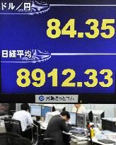 Nikkei falls below 9,000, dollar at 84 yen level