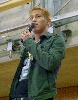 Blue samurai Honda visits own high school