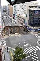 Sinkhole disrupts traffic in central Fukuoka
