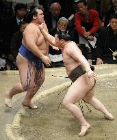 Hakuho, Asa share lead as Baruto crashes at New Year basho