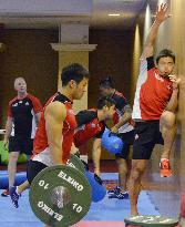 Japan's rugby team conducts light exercises for World Cup