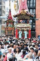 Floats pulled before Yamahoko parade