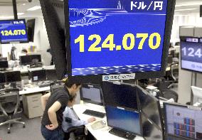 Dollar hits 12.5-year high in lower 124 yen in Tokyo
