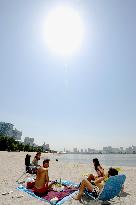 Sunbathing in Tokyo seaside park