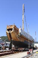 Repair of transport ship replica that survived 2011 tsunami