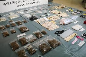 Seized drugs on display at Tokyo Metropolitan Police