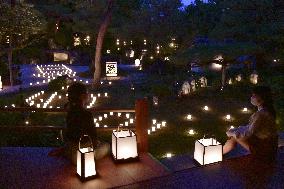 Lampstands lit up at Kyoto temple