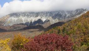 Season's first snowcap on Mt. Daisen in western Japan