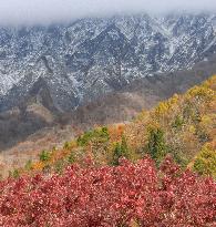 Season's first snowcap on Mt. Daisen in western Japan