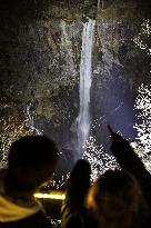 Kegon Falls lit up in Nikko, Japan