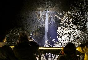 Kegon Falls lit up in Nikko, Japan