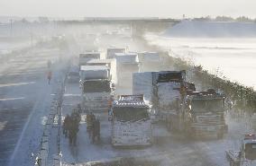Multiple-vehicle collision on snow-blanketed expressway in northeastern Japan