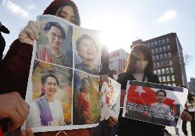 Protest in Japan against military coup in Myanmar