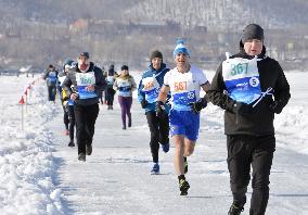 Marathon over frozen sea in Vladivostok