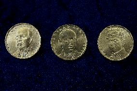 20-crown coins with portraits of Tomas Garrigue Masaryk, Edvard Benes, Milan Rastislav Stefanik, coin