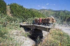 construction site of the Bar-Boljare motorway, highway, landscape, collapsed old bridge still in use