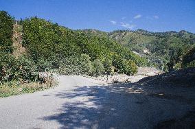 construction site of the Bar-Boljare motorway, highway, landscape, collapsed old bridge still in use