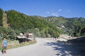 construction site of the Bar-Boljare motorway, highway, landscape, collapsed old bridge still in use