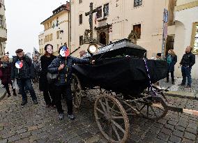 march for democracy in the form of a mourning procession in Prague