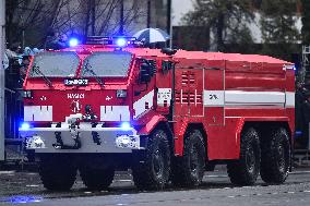 military parade on the occasion of 100th anniversary of Czechoslovakia's establishment, firefighters vehicle