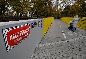 Makukh's footbridge across Ukrajinska street Prague