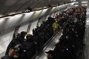 Fans of FC Copenhagen , police, metro station Mustek