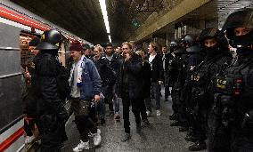 Fans of FC Copenhagen , police, metro station Mustek