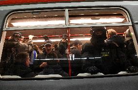 Fans of FC Copenhagen , police, metro station Mustek