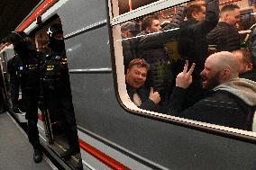 Fans of FC Copenhagen , police, metro station Mustek