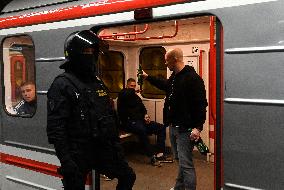 Fans of FC Copenhagen , police, metro station Mustek