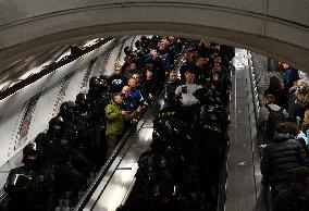 Fans of FC Copenhagen, police, metro station Mustek