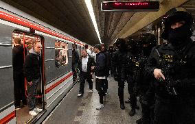 Fans of FC Copenhagen, police, metro station Mustek