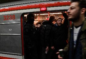 Fans of FC Copenhagen, police, metro station Mustek