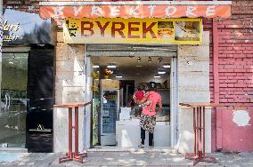 Tirana, borek, burek street seller, savoury pie