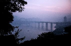 City view, bridge, river, pollution, Chongqing, China