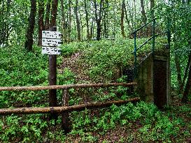 Bunker, gate, tree, handlebar, tourist pointer