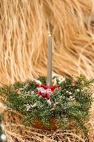 Christmas, Christmas decoration, Christmas candlestick, coniferous branches, natural Christmas decoration, floristry