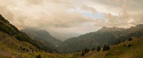 Thethi National Park, Prokletije Mountains, Red sky at morning, clouds, sky prior to thunderstorm