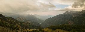 Thethi National Park, Prokletije Mountains, Red sky at morning, clouds, sky prior to thunderstorm