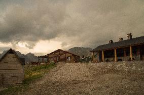 Thethi National Park, Prokletije Mountains, Red sky at morning, clouds, sky prior to thunderstorm