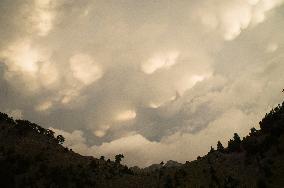 Thethi National Park, Prokletije Mountains, Red sky at morning, clouds, sky prior to thunderstorm