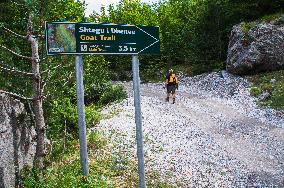 Thethi National Park, Prokletije Mountains, road, Goat Trail sign